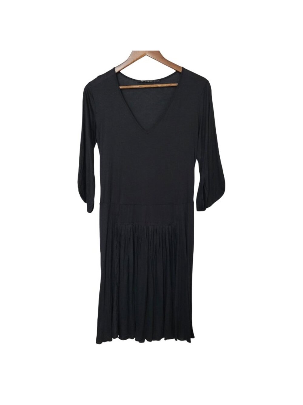Womens Black V-Neck Semi-Sheer Pleated Midi Dress Size M Witchy Goth Grunge